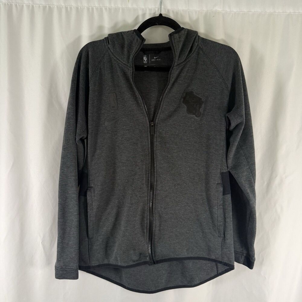 Milwakee Bucks Nike Hoodie Boys Large Dark Grey Full Zip Pockets Hooded